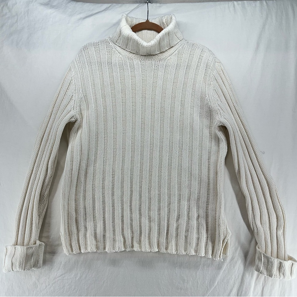 Eddie Bauer Turtleneck Sweater Womens Large Cream Heavyweight Outdoors Pullover